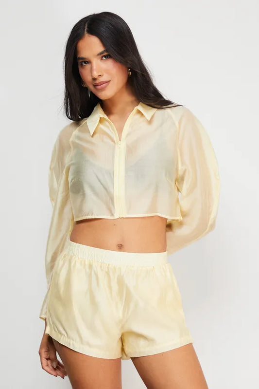 Organza Boxy Zip Through Shirt