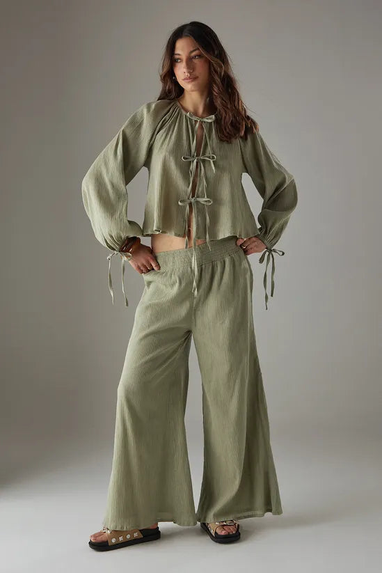 Cheesecloth Tie Front Boho Blouse