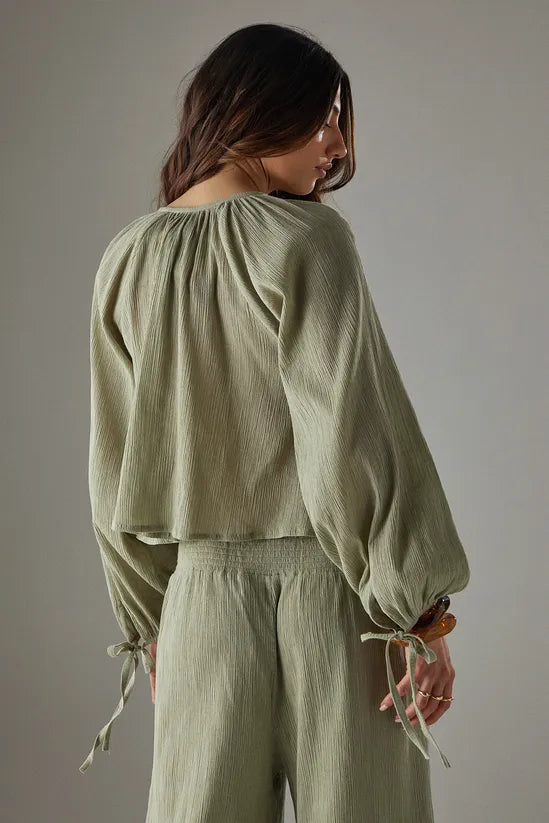 Cheesecloth Tie Front Boho Blouse
