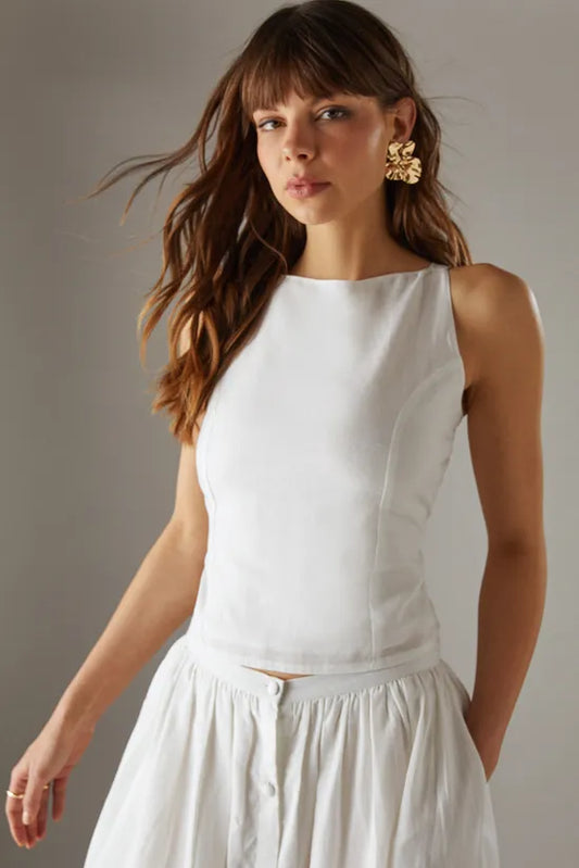 Premium Linen Blend Racer Cross Back Crop Top