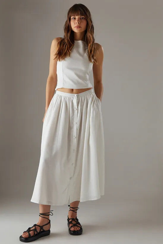 Premium Linen Blend Racer Cross Back Crop Top