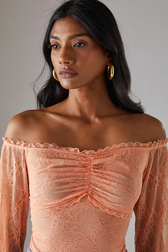 Lace Bardot Bow Detail Bodysuit