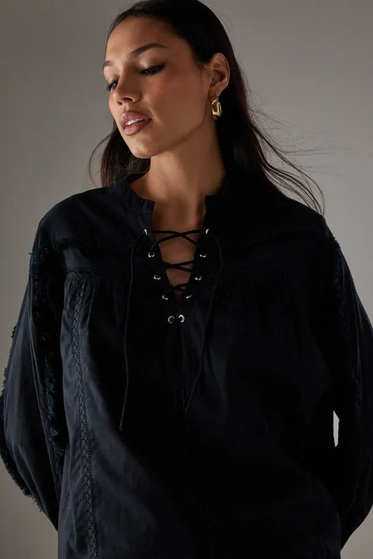 HCD Cotton Lace Trim Insert Boho Blouse
